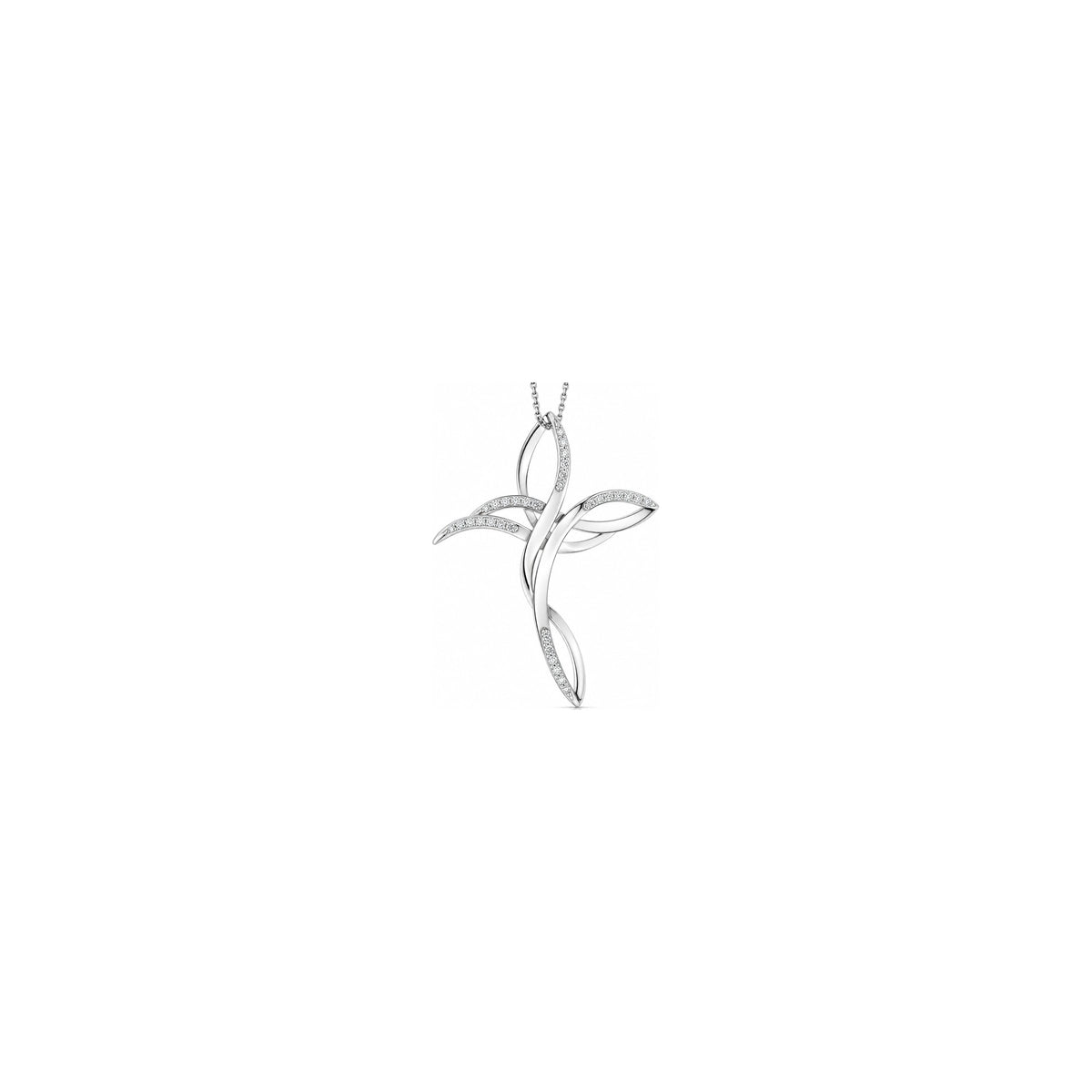 Cruz de Mujer Estilizada con Diamantes Naturales Oro Blanco 18kt AuriA