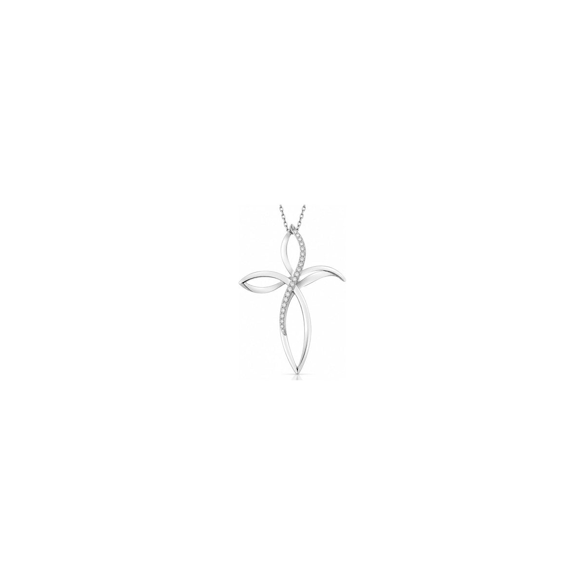 Cruz de mujer estilizada con diamantes naturales en oro blanco de 18kt AuriA