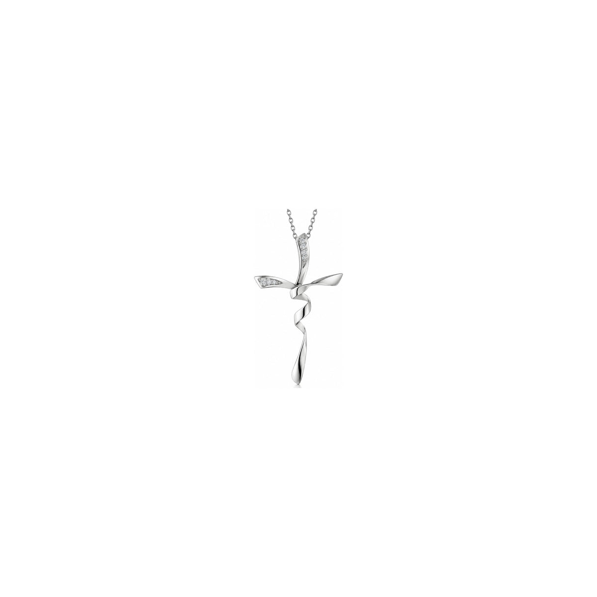 Cruz de Mujer Estilizada con Diamantes Naturales en Oro Blanco de 18kt AuriA