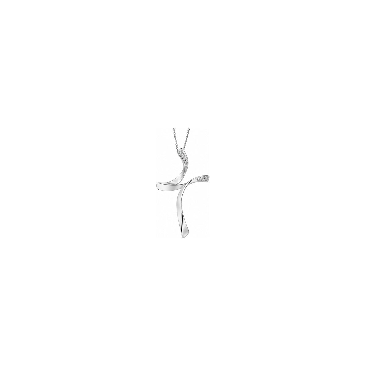 Cruz de mujer estilizada con diamantes naturales en oro blanco de 18kt AuriA