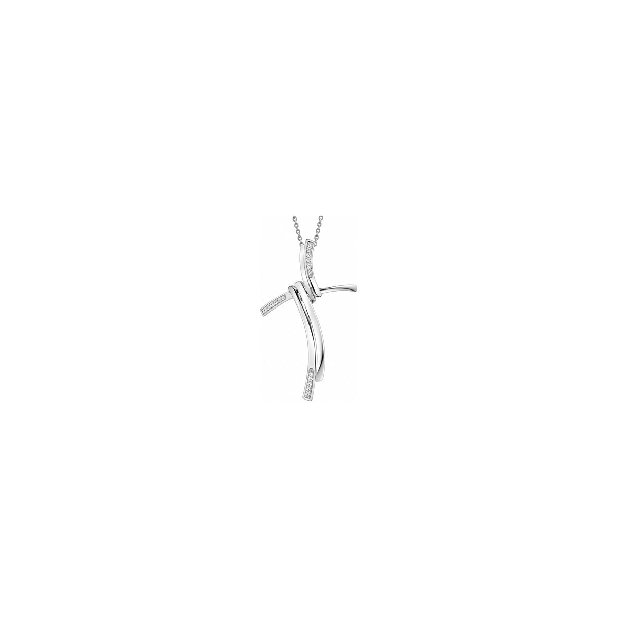 Cruz de mujer estilizada con diamantes naturales en oro blanco de 18kt AuriA