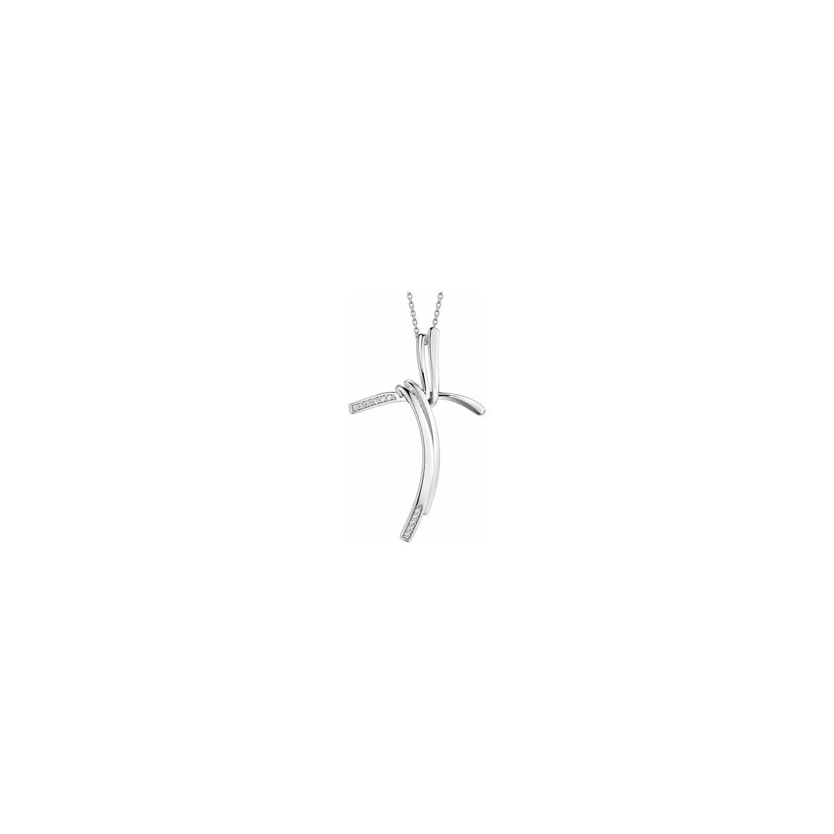 Cruz de mujer estilizada con diamantes naturales en oro blanco de 18kt AuriA