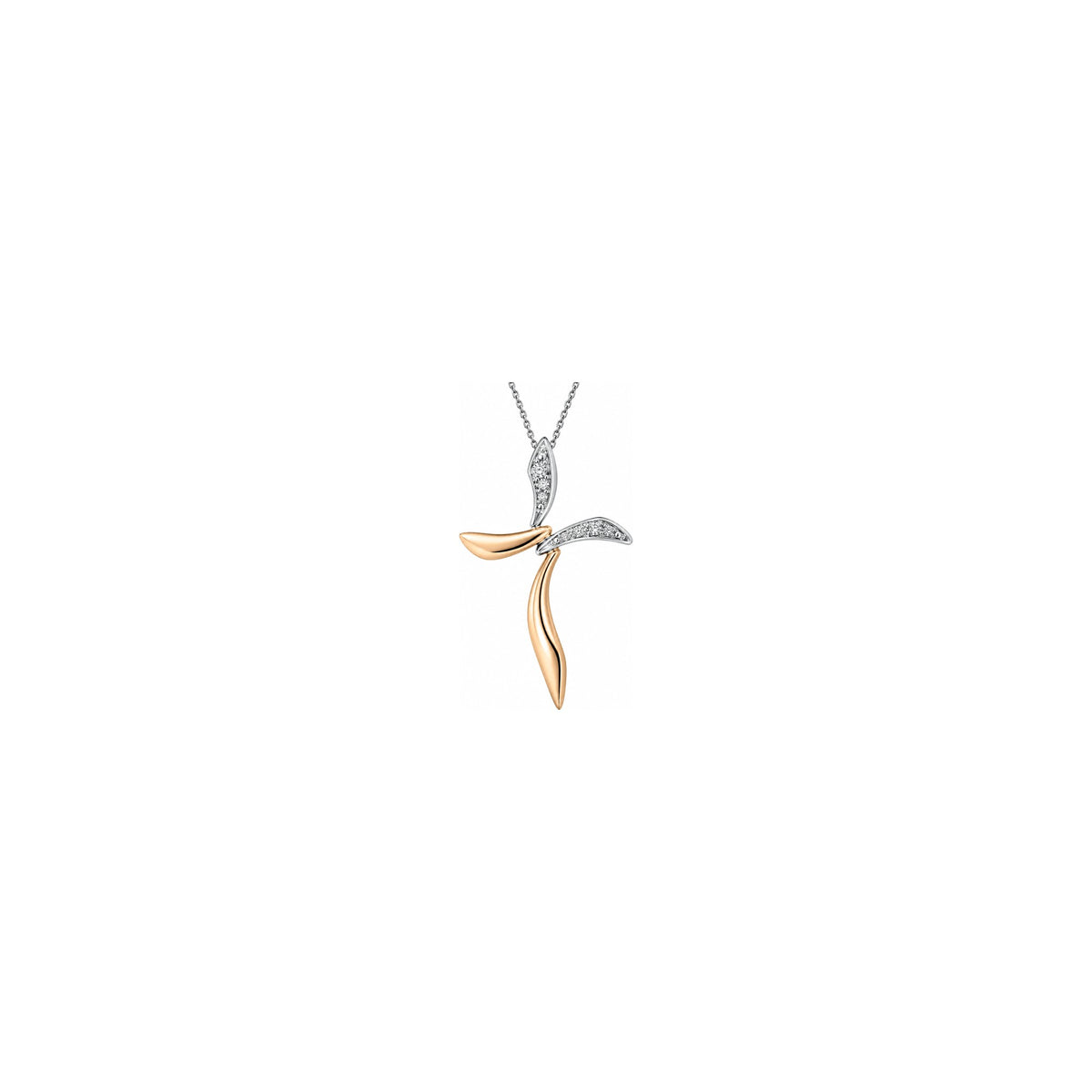 Cruz de mujer estilizada con diamantes naturales en oro bicolor 18kt AuriA