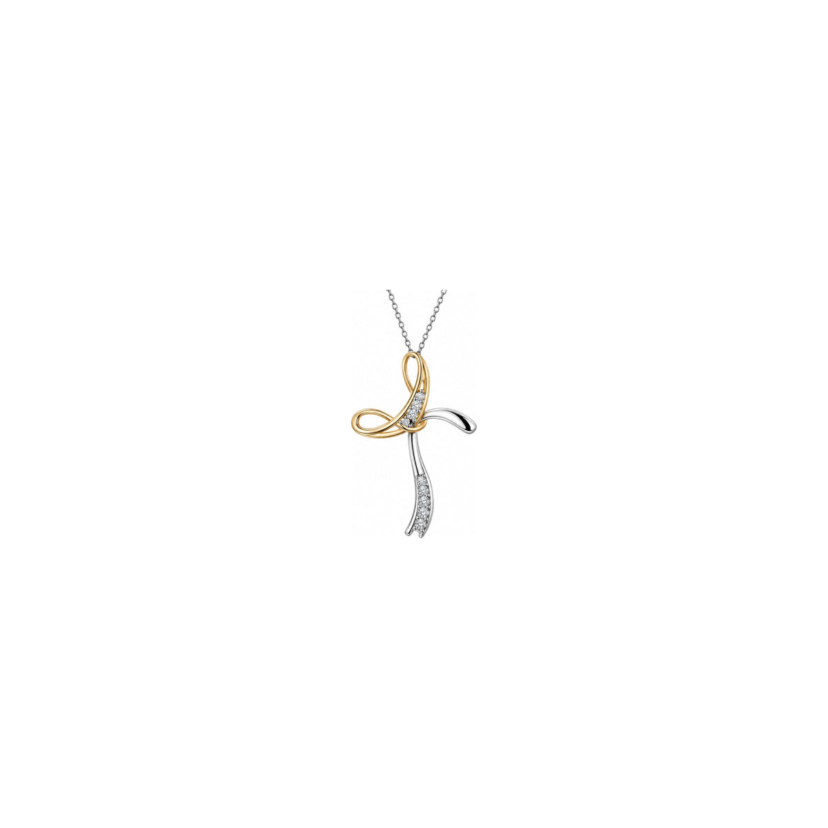 Cruz de mujer estilizada con diamantes naturales en oro bicolor de 18kt AuriA