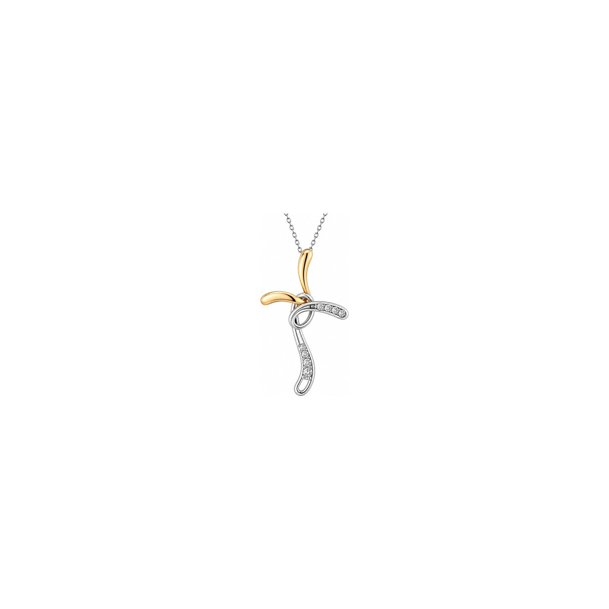 Cruz de Mujer Estilizada con Diamantes Naturales en Oro Bicolor 18kt AuriA