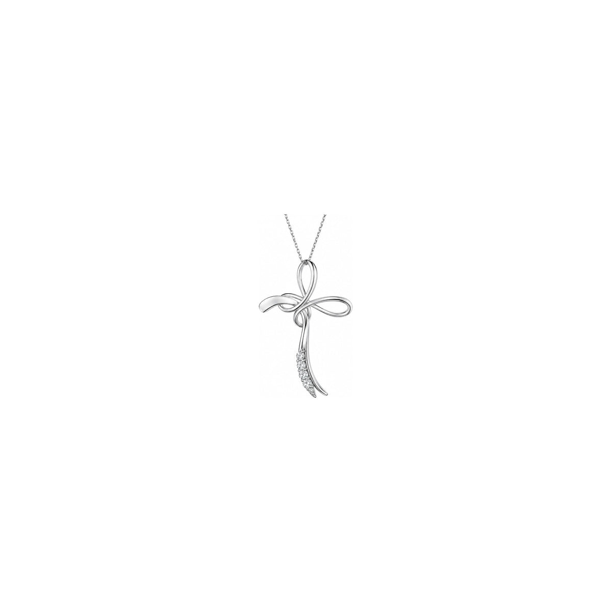 Croce Fiocco d'Amore Sottile con Diamanti Naturali in Oro 18kt