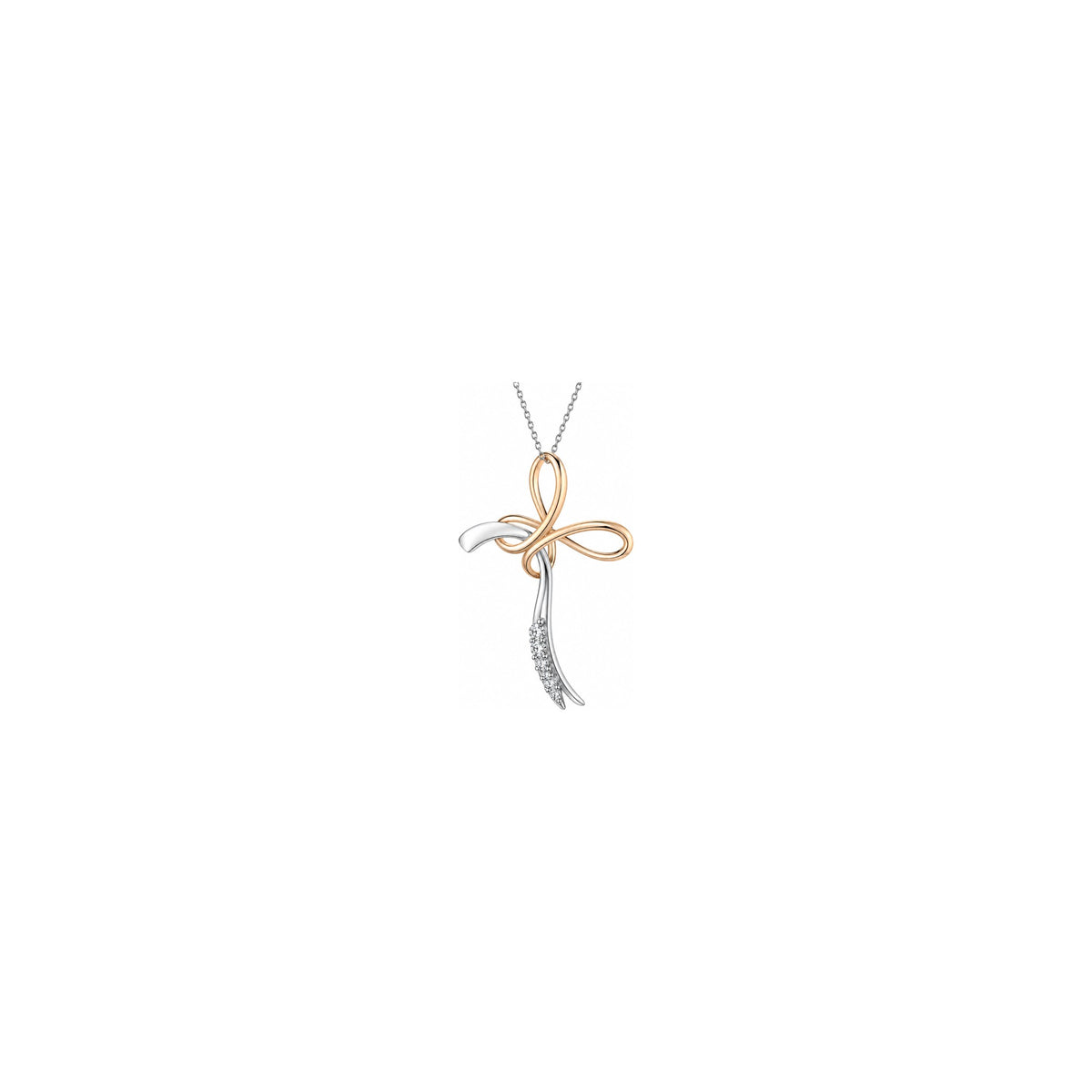 Cruz de mujer estilizada con diamantes naturales oro bicolor 18kt AuriA