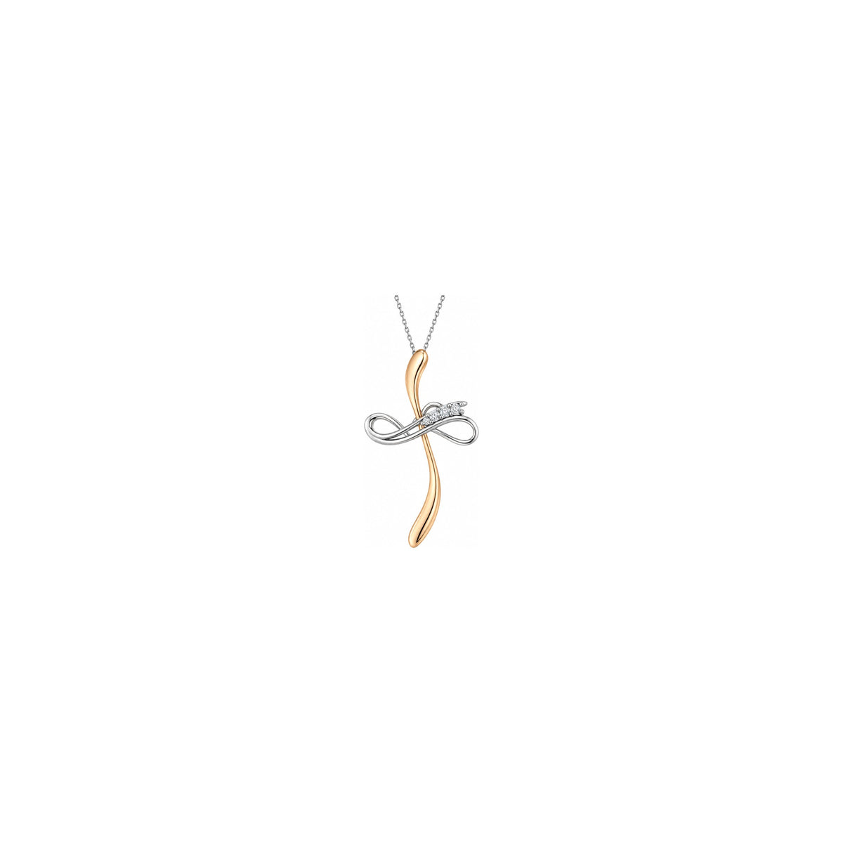 Cruz de mujer estilizada con diamantes naturales en oro bicolor de 18kt AuriA