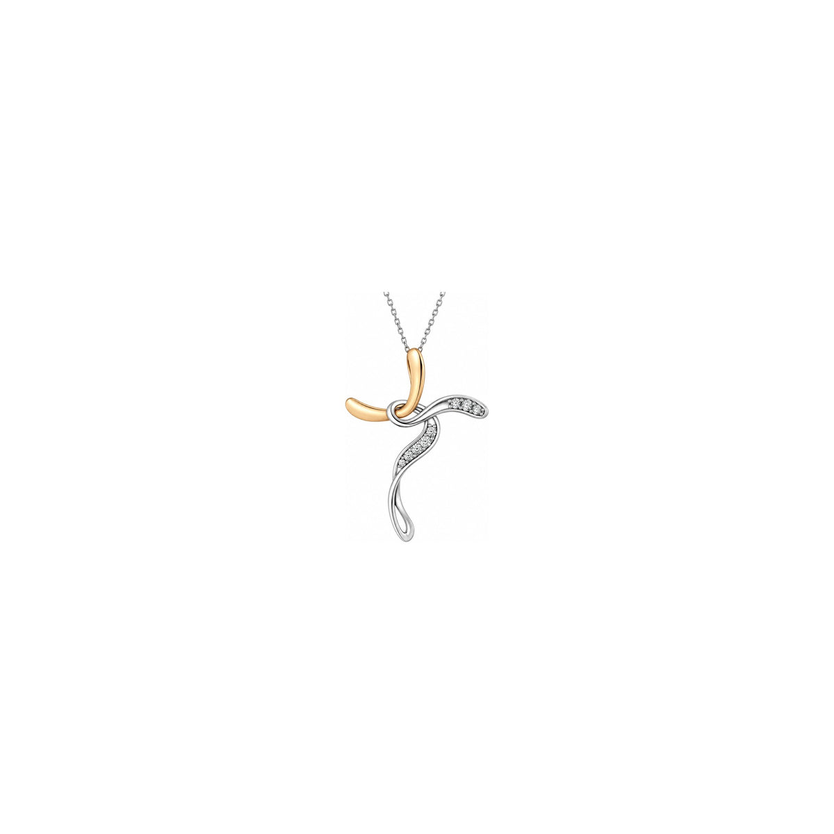 Croce Nastro Bicolore con Diamanti Naturali in Oro 18kt