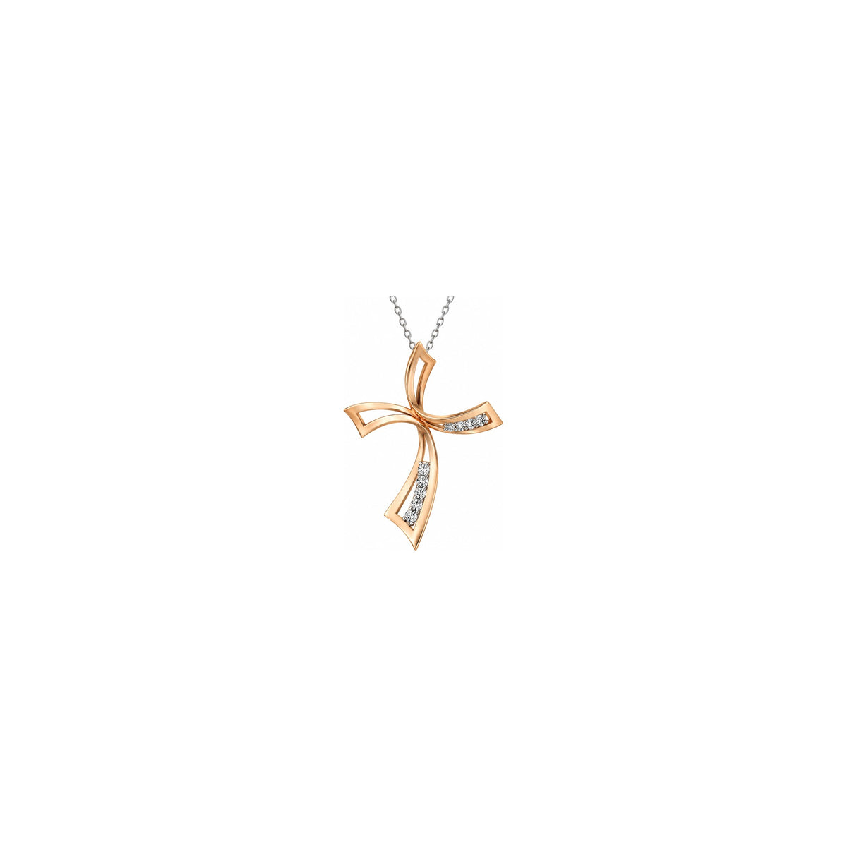 Cruz de mujer estilizada con diamantes naturales en oro bicolor de 18kt AuriA