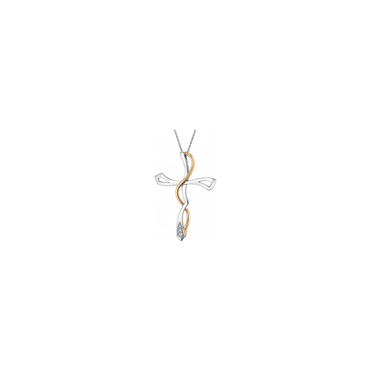 Cruz de mujer estilizada con diamantes naturales en oro bicolor de 18kt AuriA