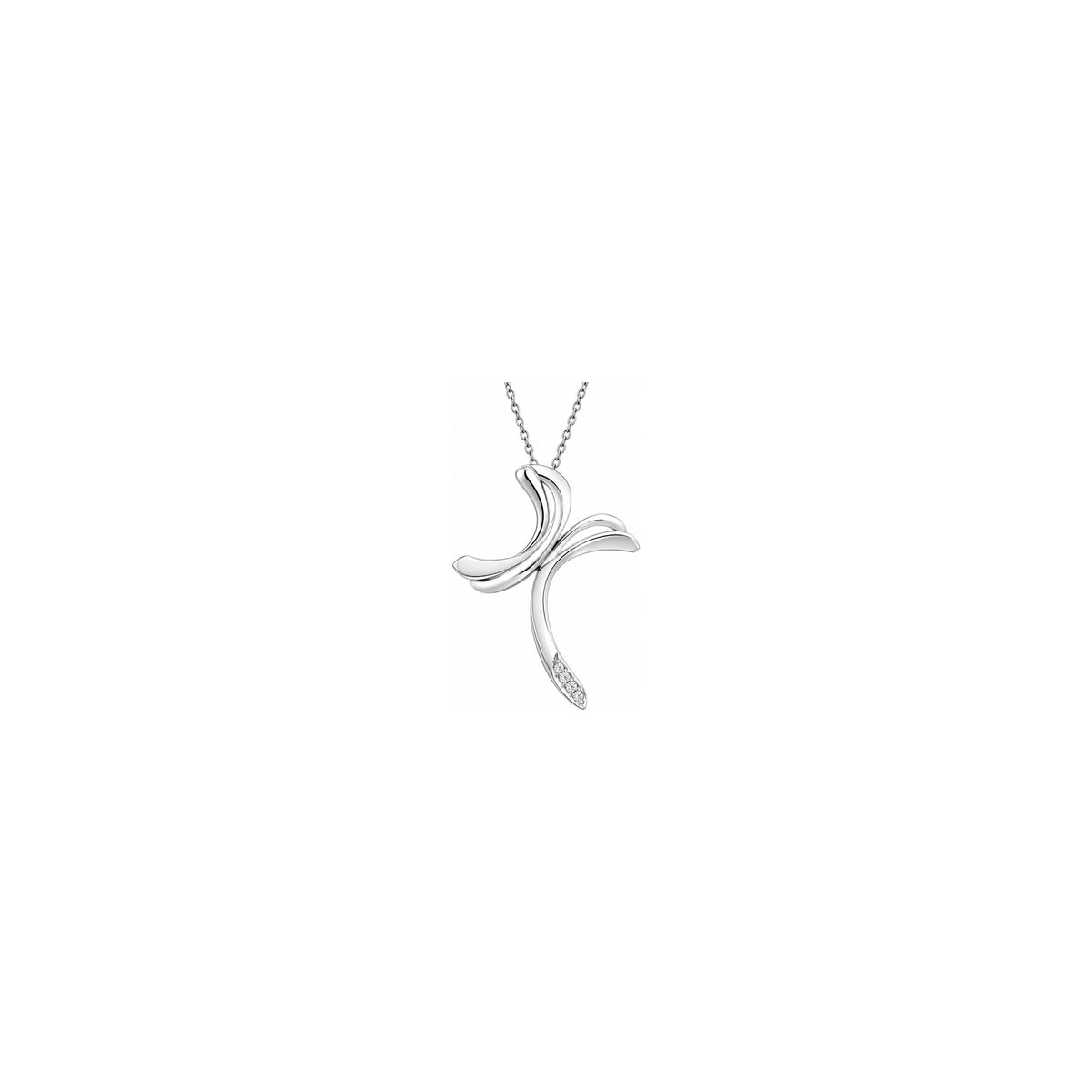 Cruz de mujer estilizada con diamantes naturales en oro blanco de 18kt AuriA