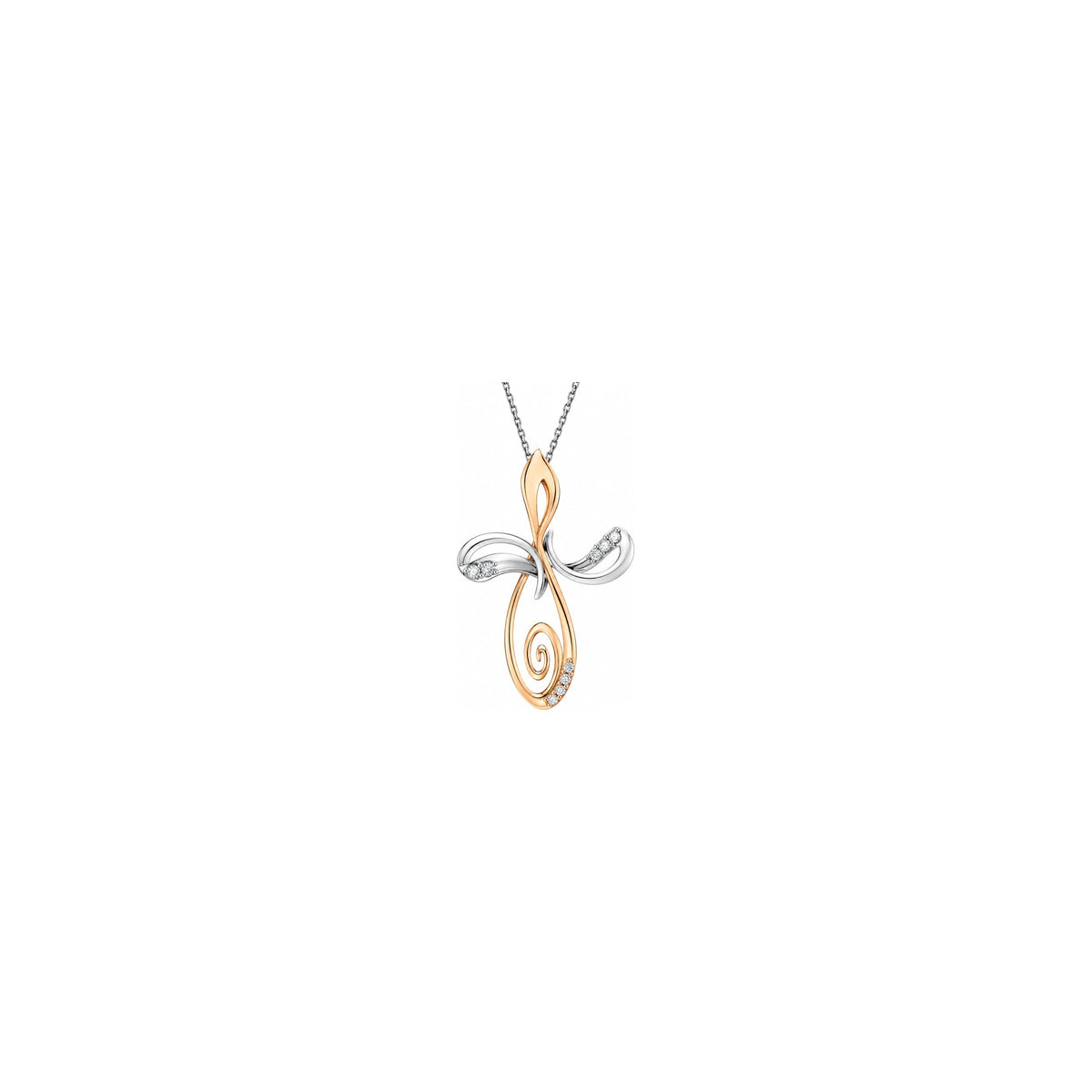 Cruz de mujer estilizada con diamantes naturales en oro bicolor 18kt AuriA