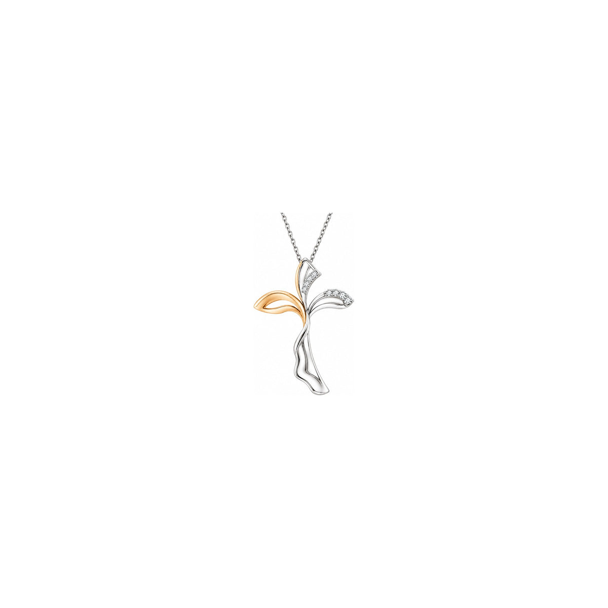 Cruz de mujer estilizada con diamantes naturales en oro bicolor de 18kt AuriA