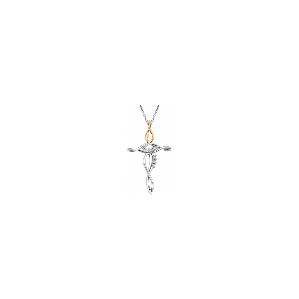Croce Fiamma Bicolore con Diamanti Naturali in Oro 18kt