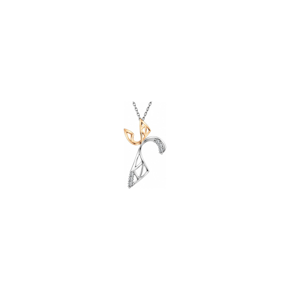 Cruz Mujer Estilizada con Diamantes Naturales Oro Bicolor 18kt AuriA