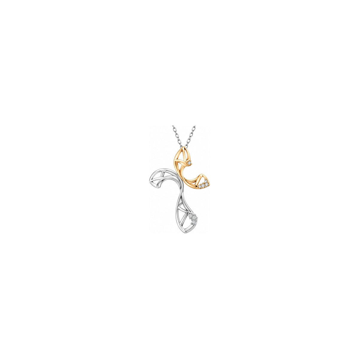 Cruz de mujer estilizada con diamantes naturales oro bicolor 18kt AuriA