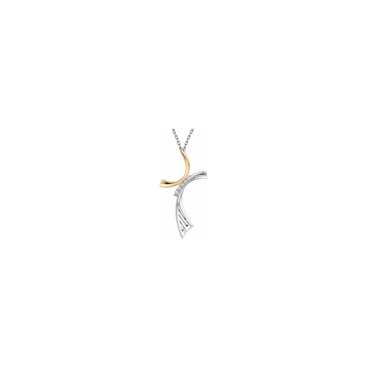 Cruz de mujer estilizada con diamantes naturales en oro bicolor 18kt AuriA