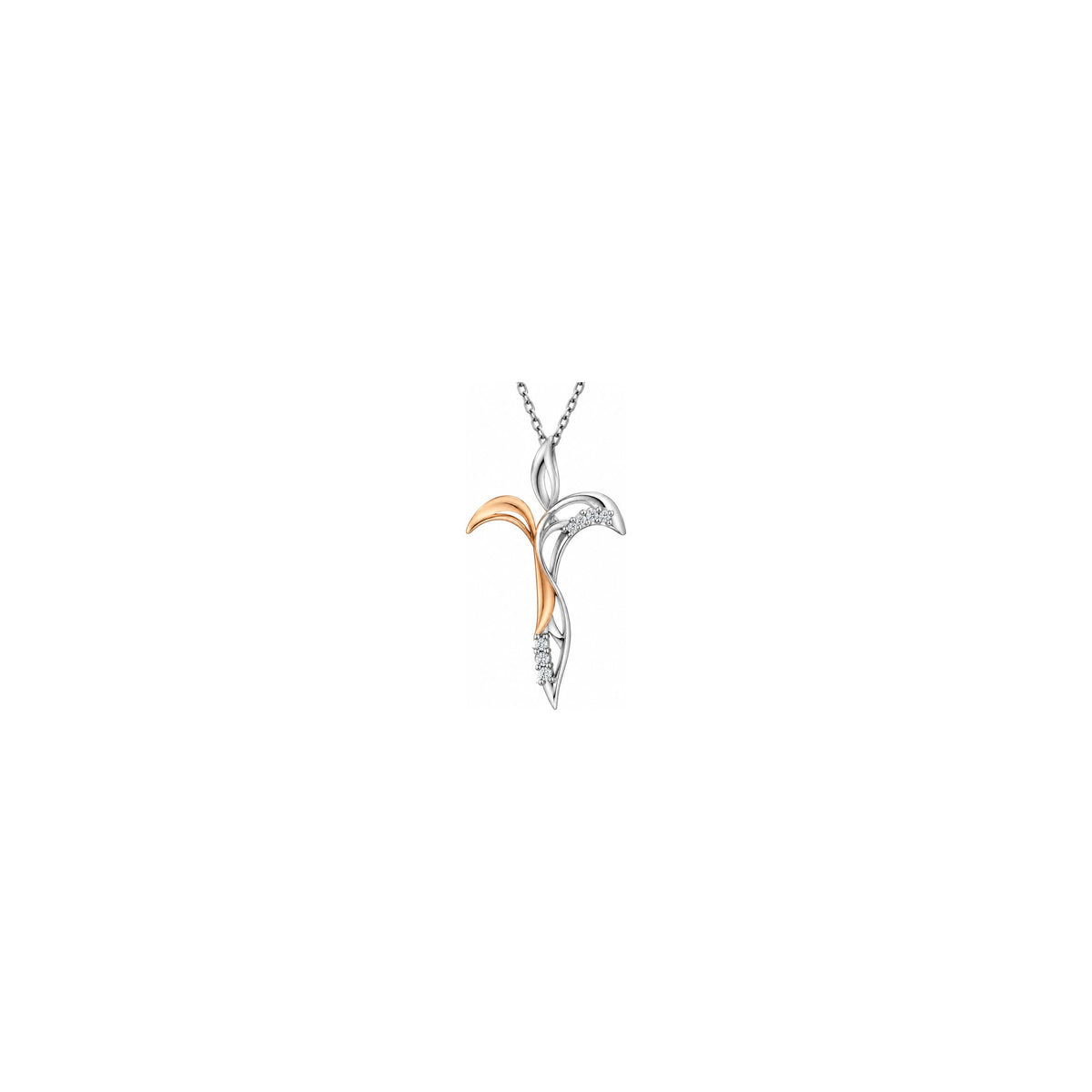 Croce Fiamma Bicolore Pavé con Diamanti Naturali in Oro 18kt