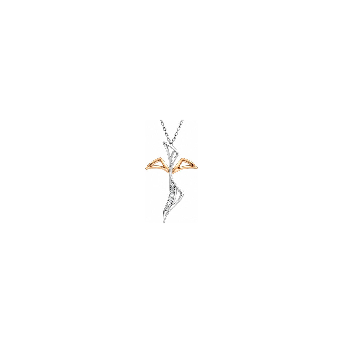 Cruz de mujer estilizada con diamantes naturales en oro bicolor de 18kt AuriA