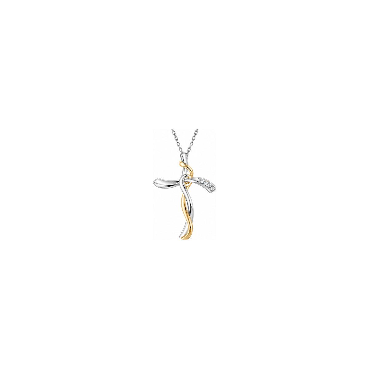 Croce Nastro Intrecciato Bicolore con Diamanti Naturali in Oro 18kt