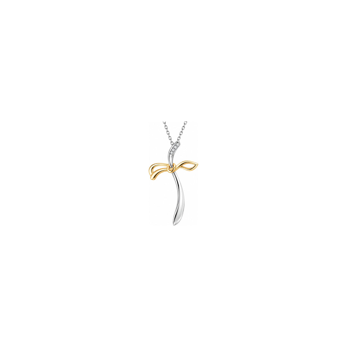 Croce Fiocco Bicolore Pavé con Diamanti Naturali in Oro 18kt