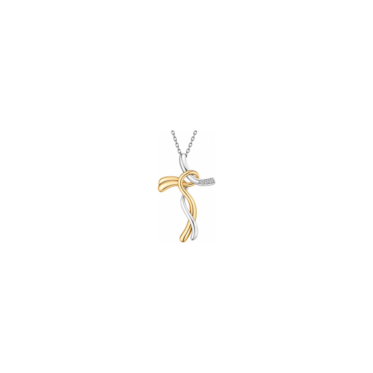 Cruz de mujer estilizada con diamantes naturales en oro bicolor de 18kt AuriA