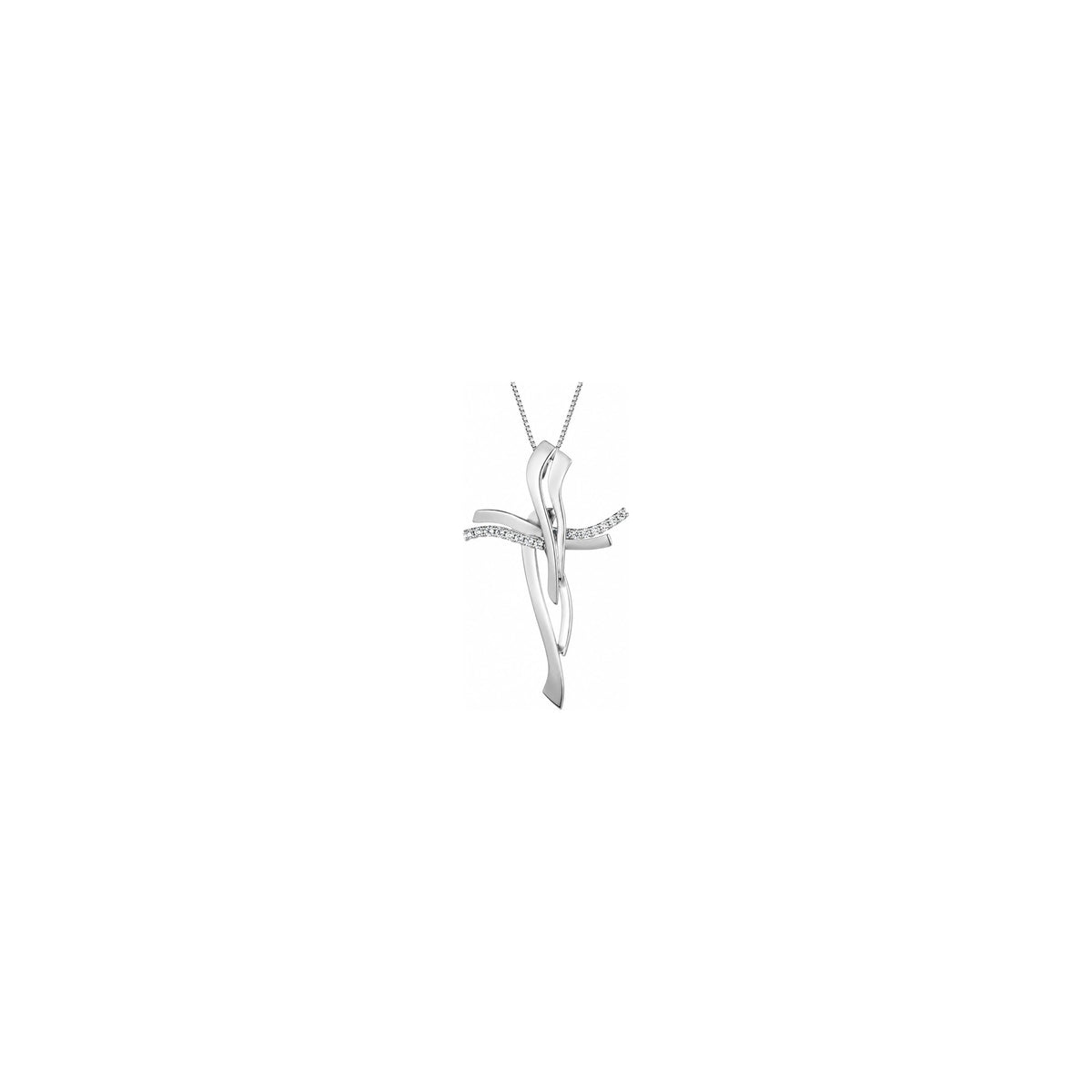 Cruz de mujer estilizada con diamantes naturales en oro blanco de 18kt AuriA