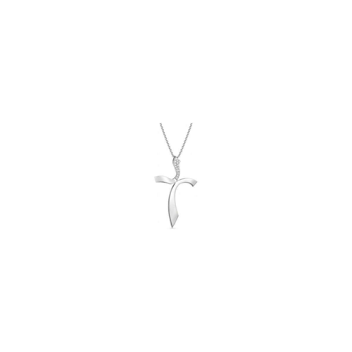 Cruz de mujer estilizada con diamantes naturales en oro blanco de 18kt AuriA