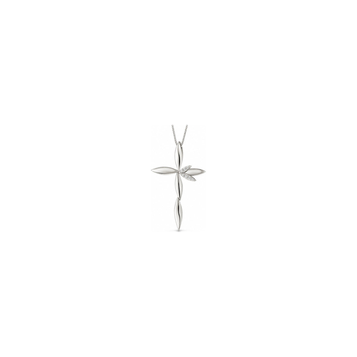 Cruz de mujer estilizada con diamantes naturales en oro blanco de 18kt AuriA
