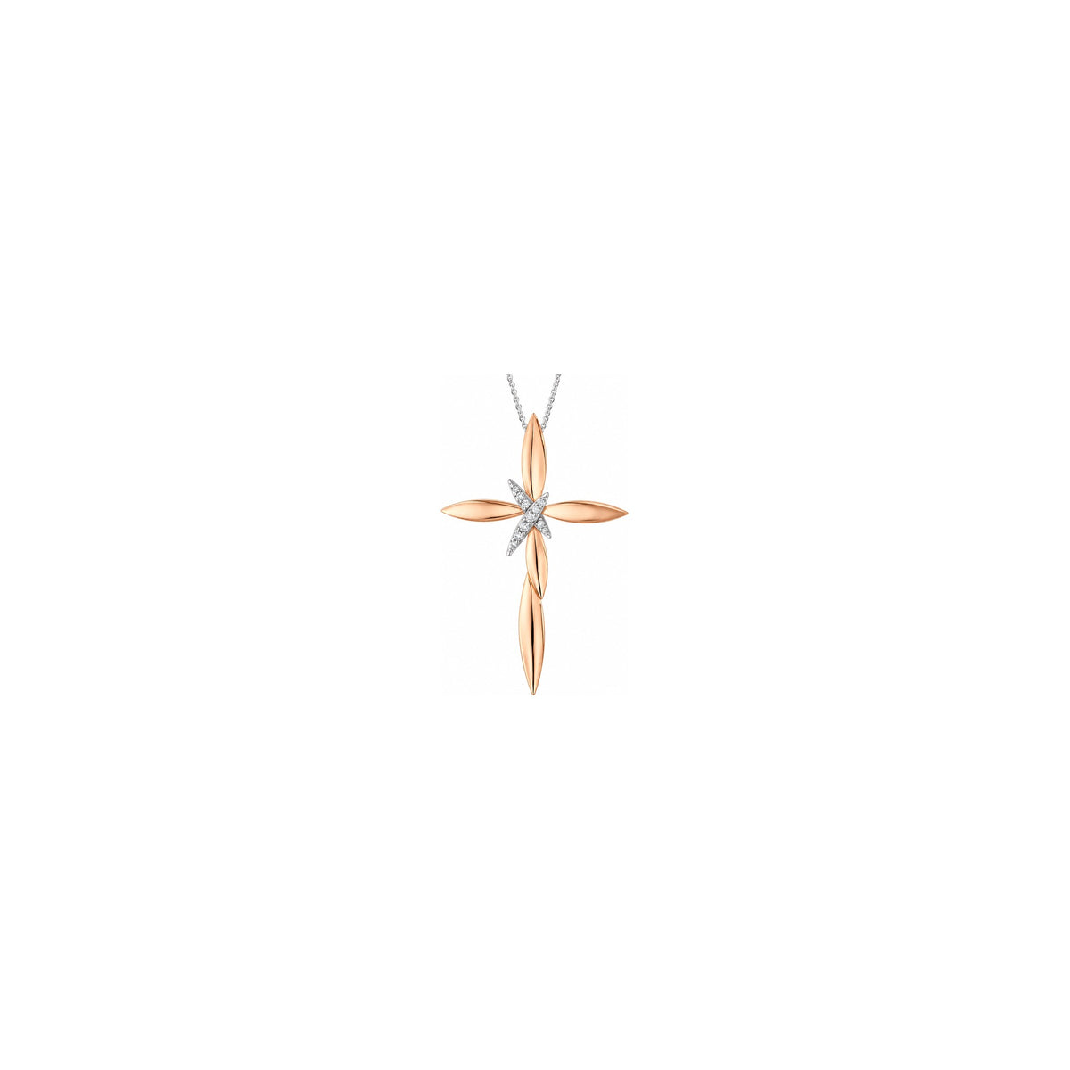 Cruz de mujer estilizada con diamantes naturales en oro bicolor de 18kt AuriA