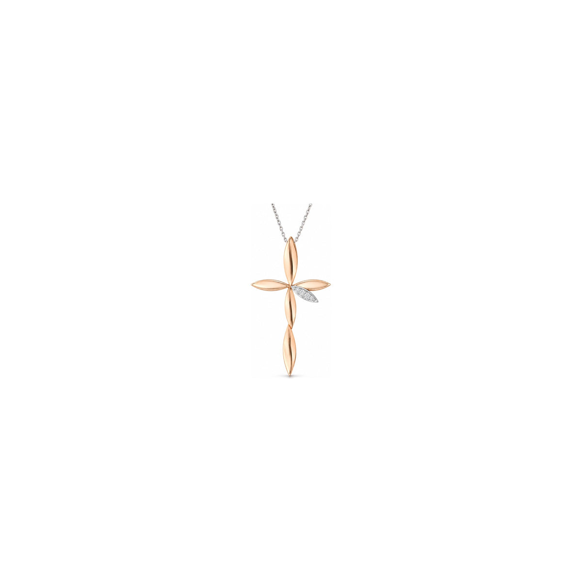 Cruz de mujer estilizada con diamantes naturales en oro bicolor de 18kt AuriA