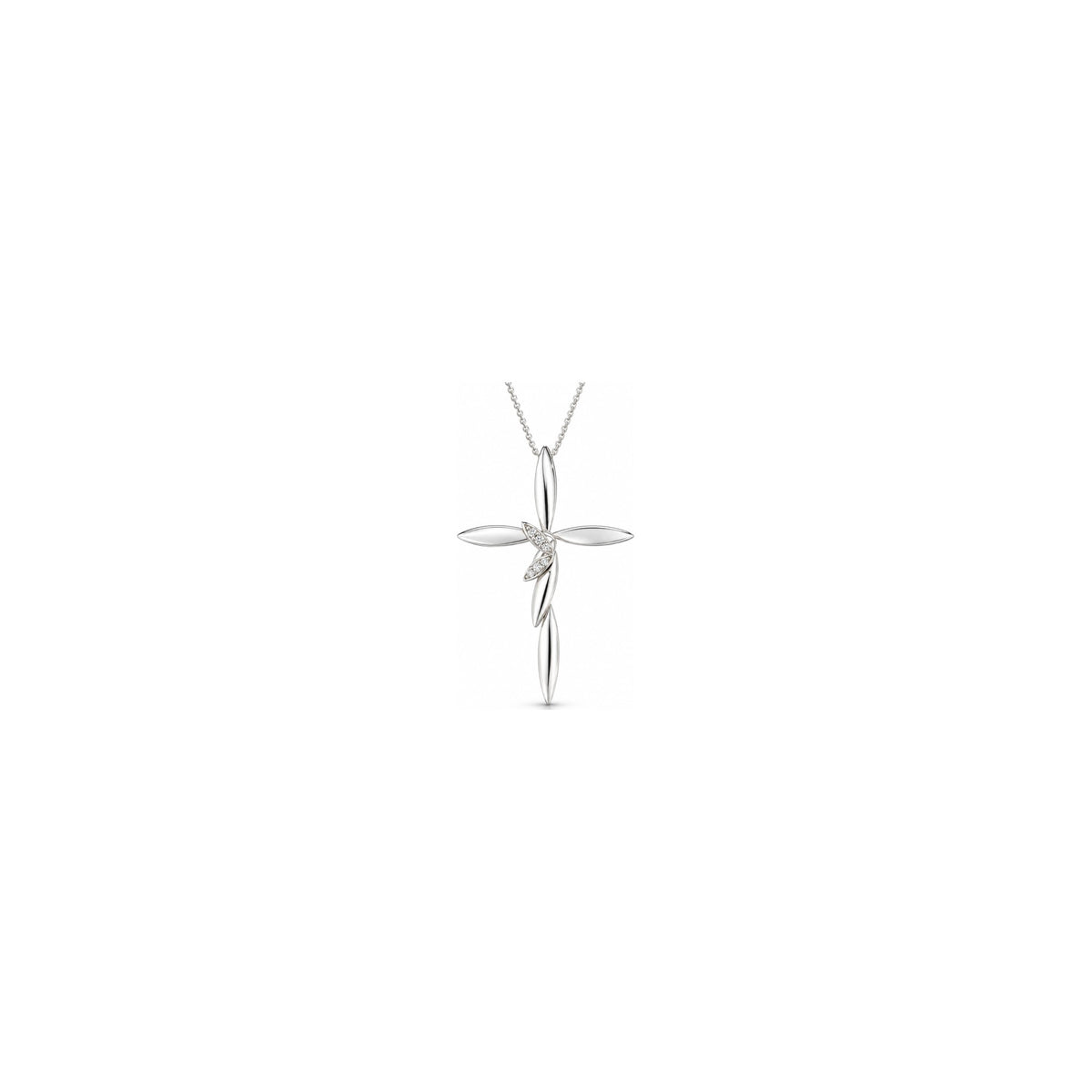 Cruz de mujer estilizada con diamantes naturales en oro blanco de 18kt AuriA