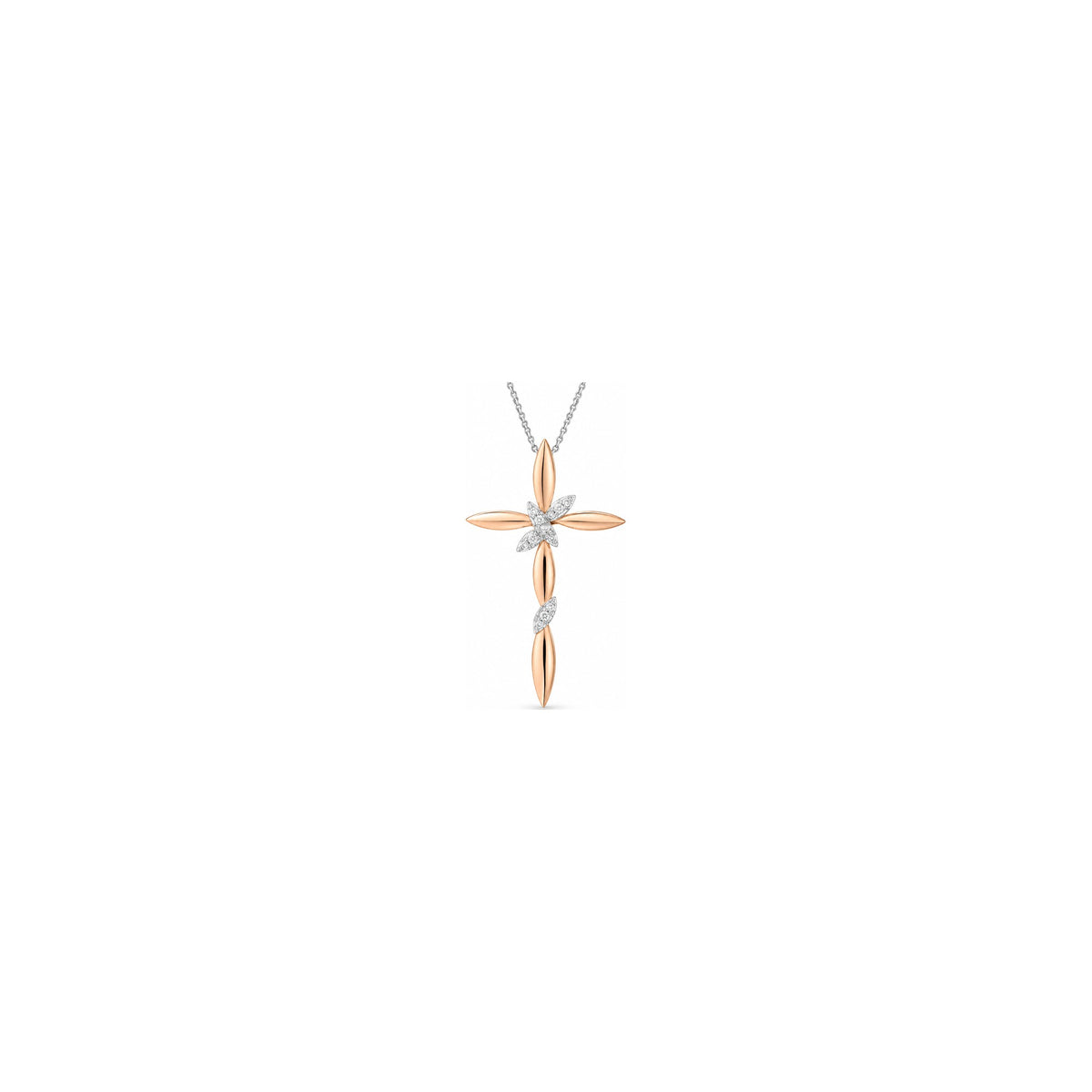 Cruz de Mujer Estilizada con Diamantes Naturales Oro Bicolor 18kt AuriA