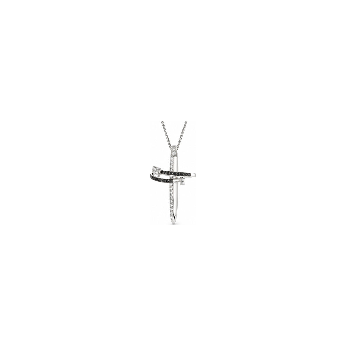 Cruz de Mujer Estilizada con Diamantes Naturales Blancos y Negros Oro Blanco 18kt AuriA