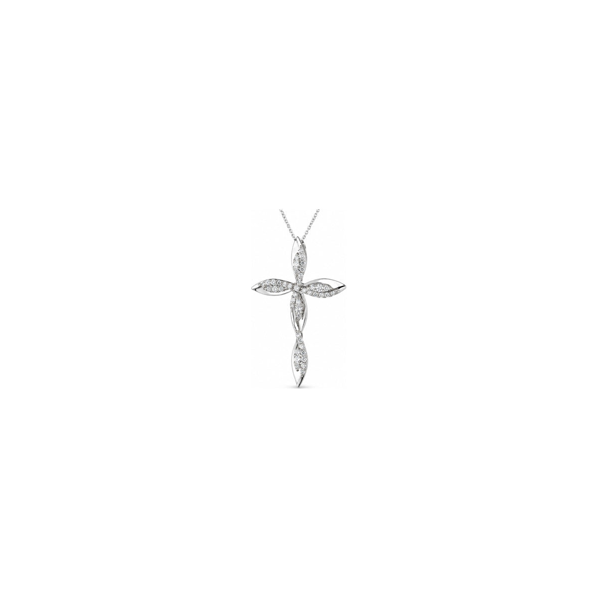 Cruz de mujer estilizada con diamantes naturales en oro blanco de 18kt AuriA