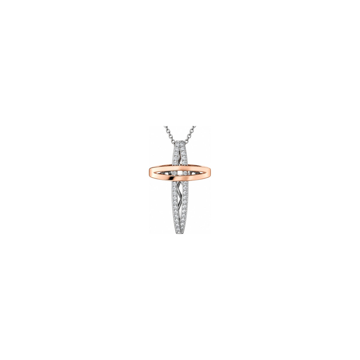 Croce Ellisse Bicolore Pavé con Diamanti Naturali in Oro 18kt