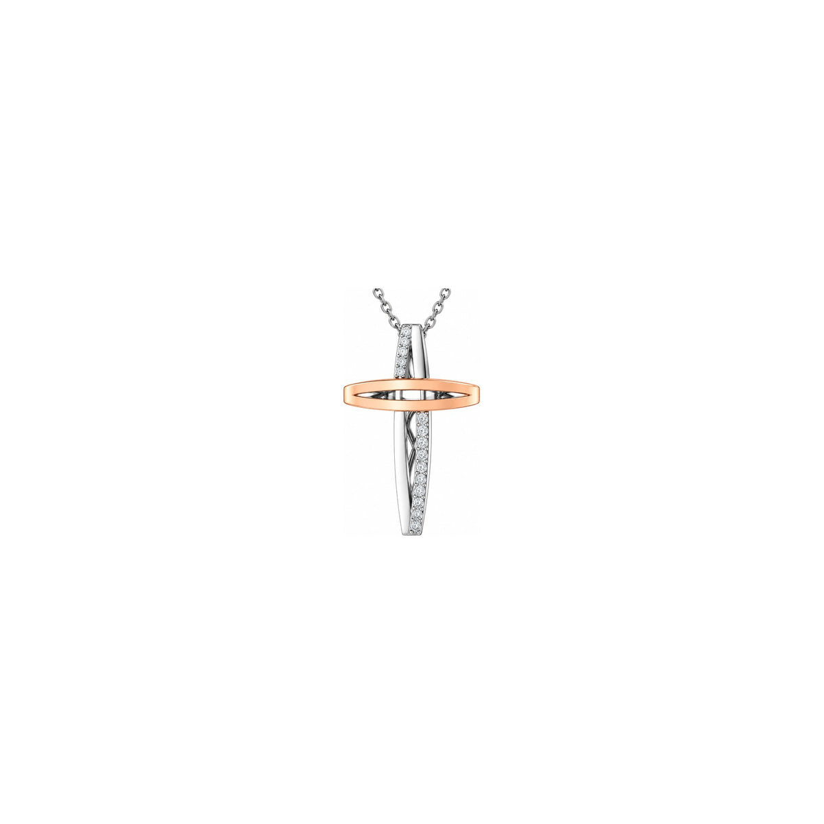 Croce Ellisse Bicolore con Diamanti Naturali in Oro 18kt