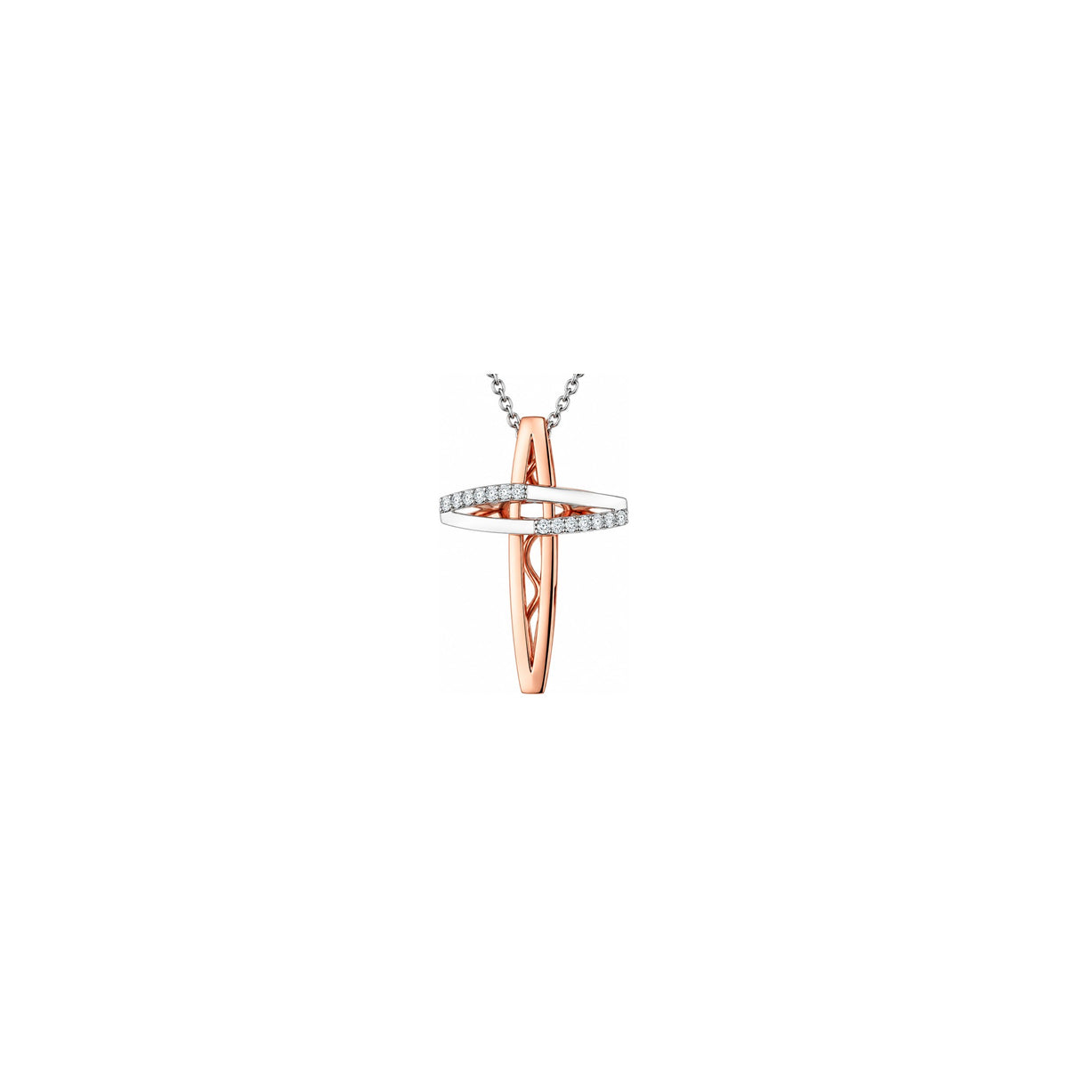 Croce Ellisse Bicolore Brillante con Diamanti Naturali in Oro 18kt