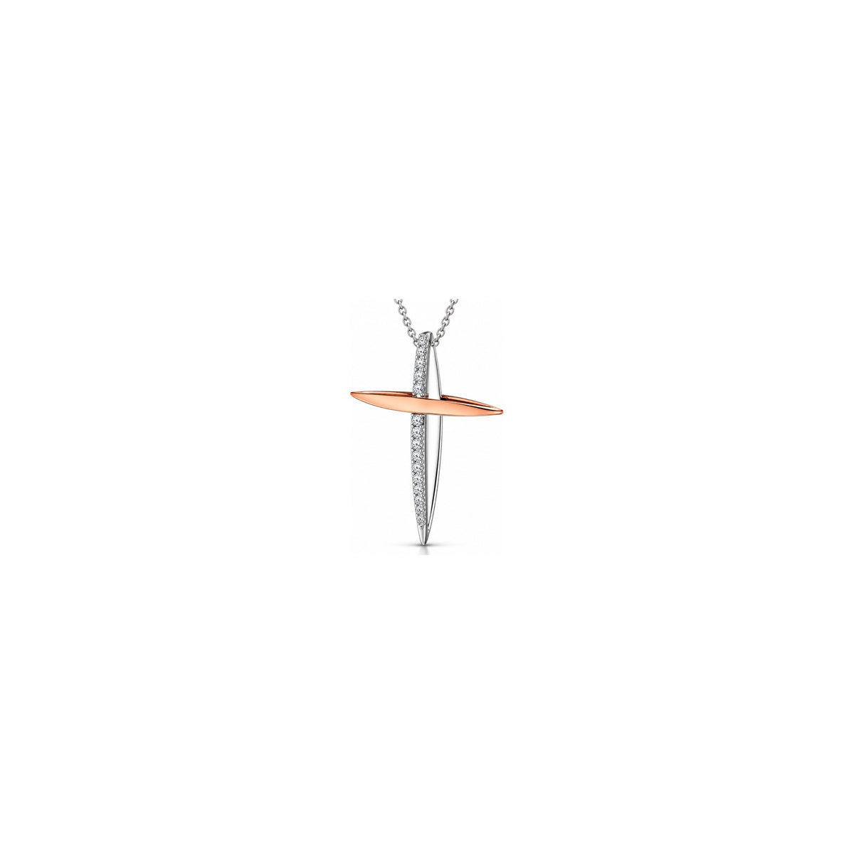 Cruz Mujer Estilizada con Diamantes Naturales Oro Bicolor 18kt AuriA