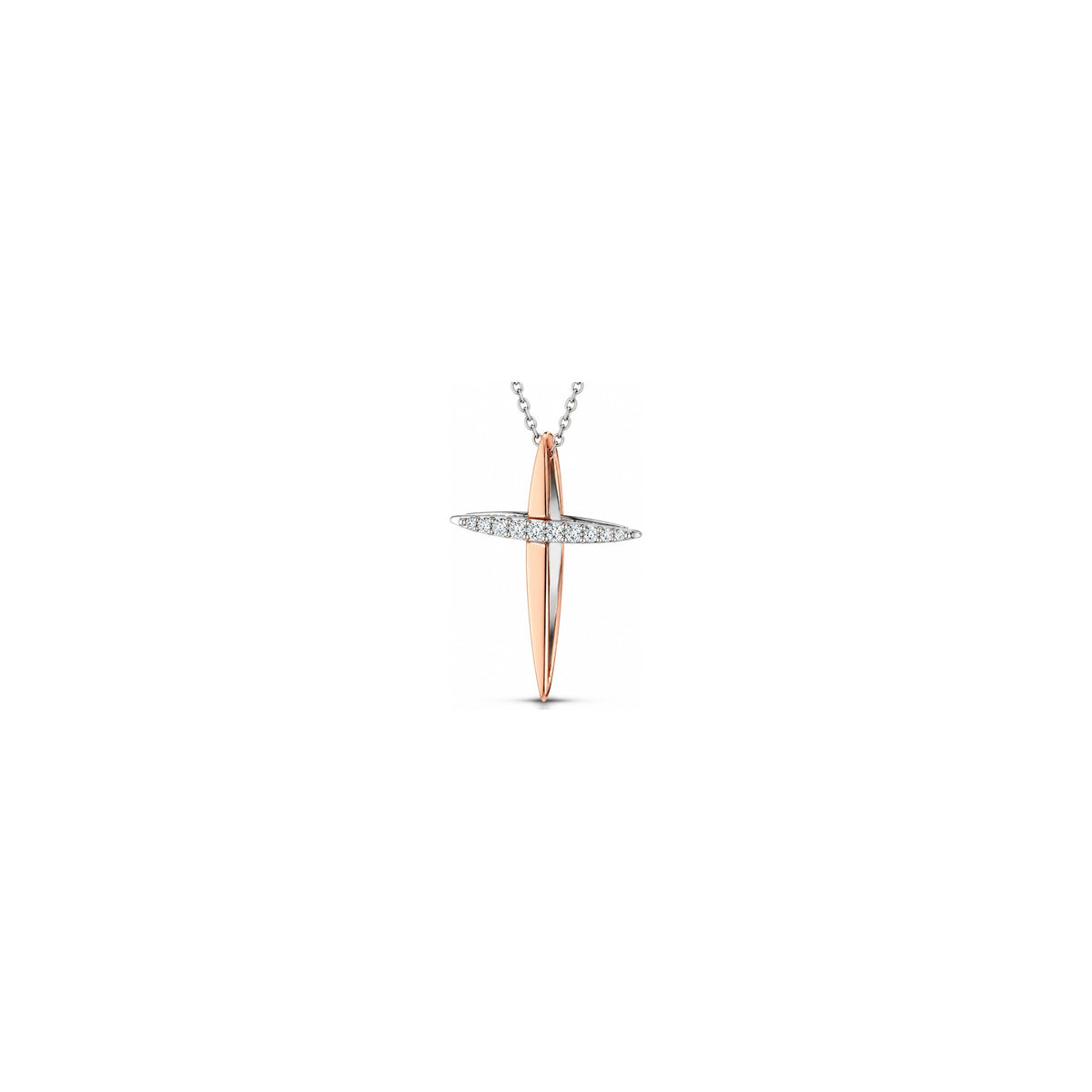 Cruz de Mujer Estilizada con Diamantes Naturales Oro Bicolor 18kt AuriA