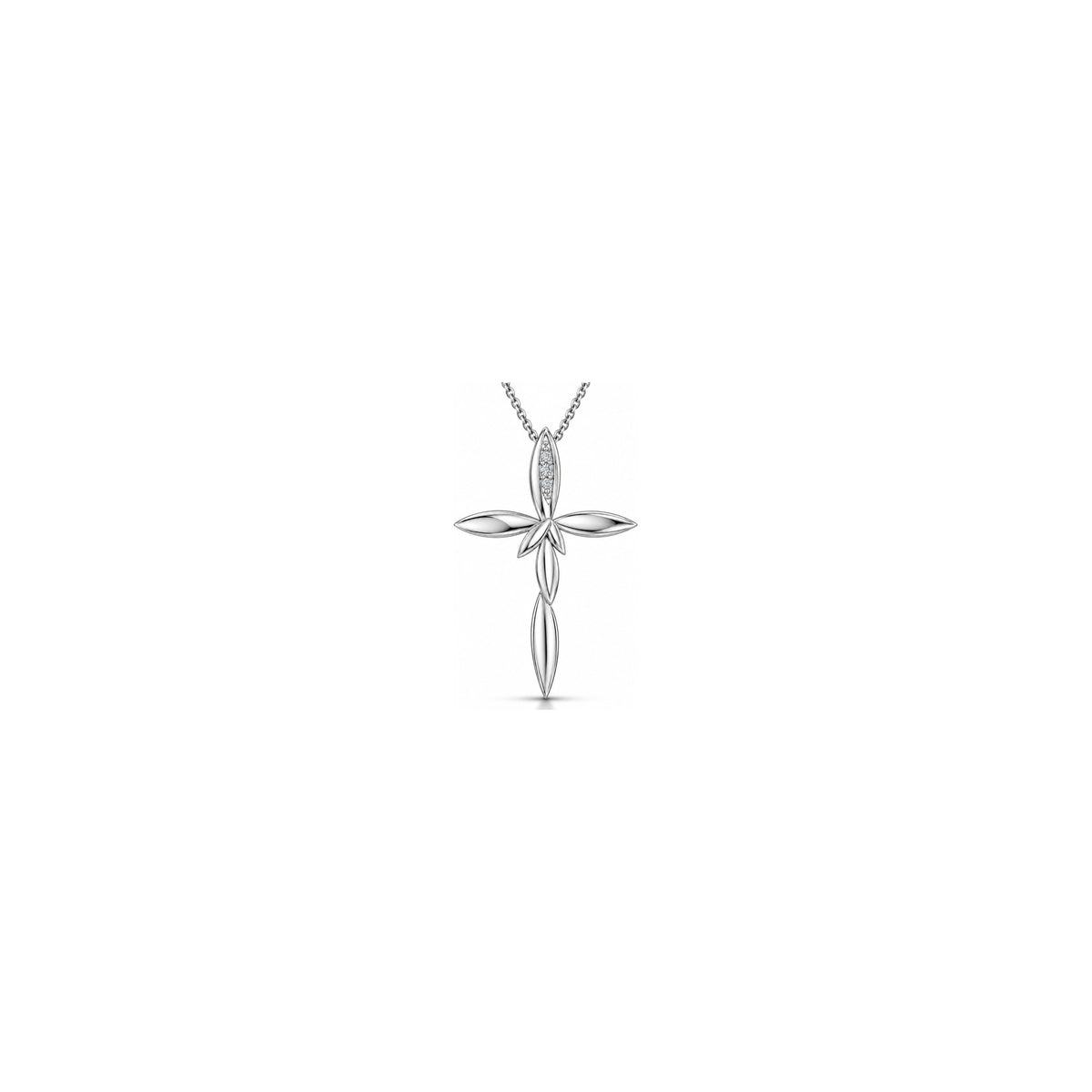 Cruz de mujer estilizada con diamantes naturales en oro blanco de 18kt AuriA