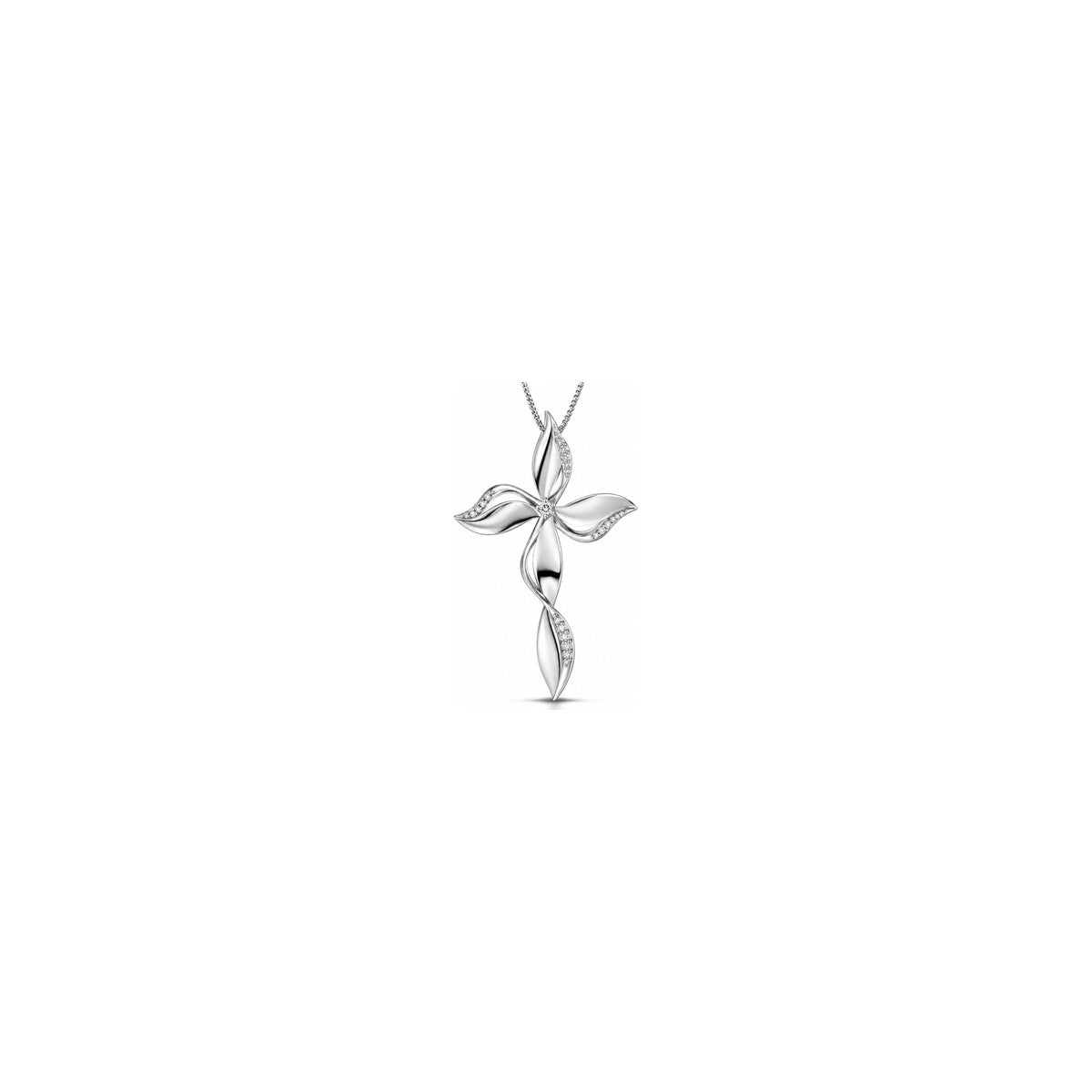Stylized Women's Cross with Natural Diamonds, 18kt White Gold AuriA