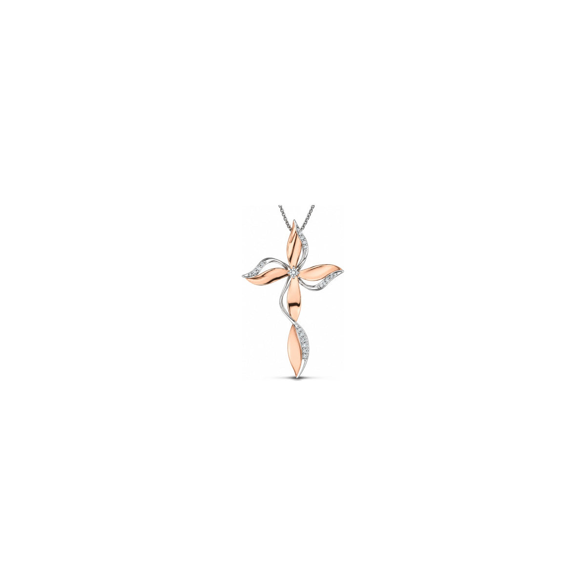AuriA 18kt Rose Gold Stylized Women's Cross with Natural Diamonds
