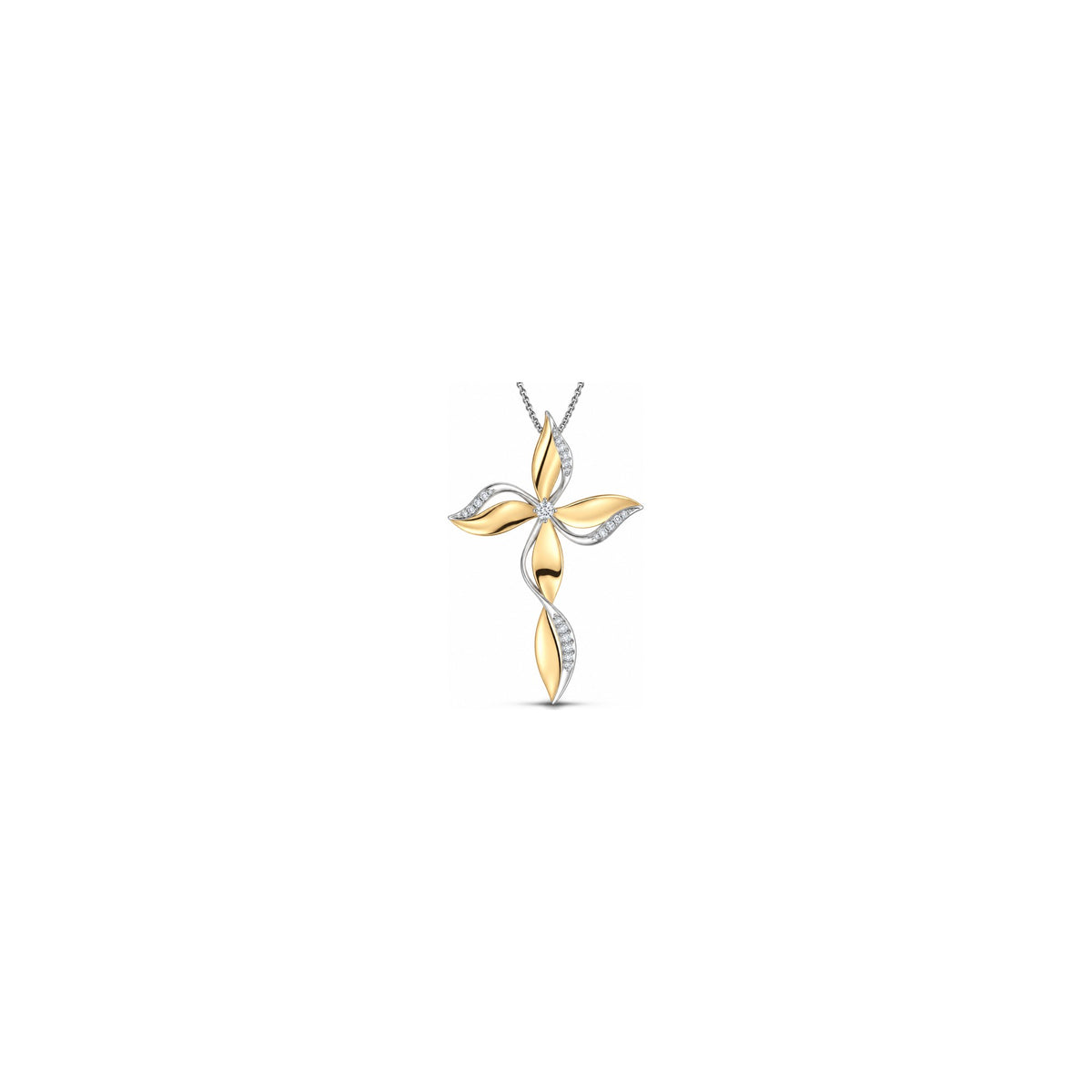 AuriA 18kt Yellow Gold Stylized Women's Cross with Natural Diamonds