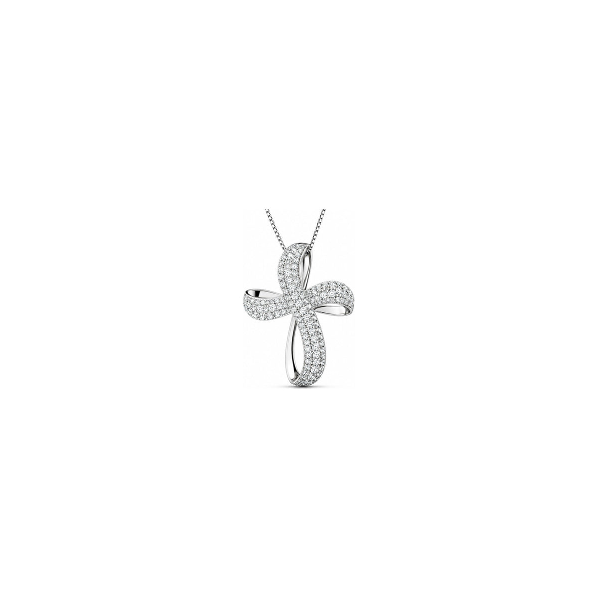 Stylized Women's Cross with Natural Diamonds, 18kt White Gold AuriA