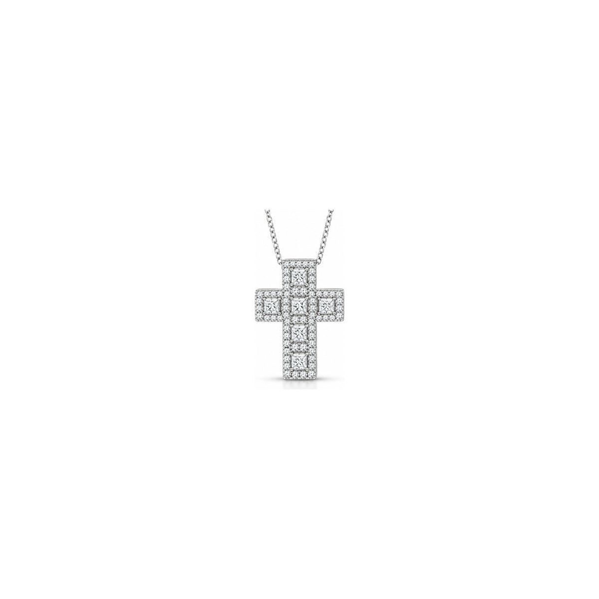 AuriA 18kt White Gold Square Cross Pendant with Natural Diamonds