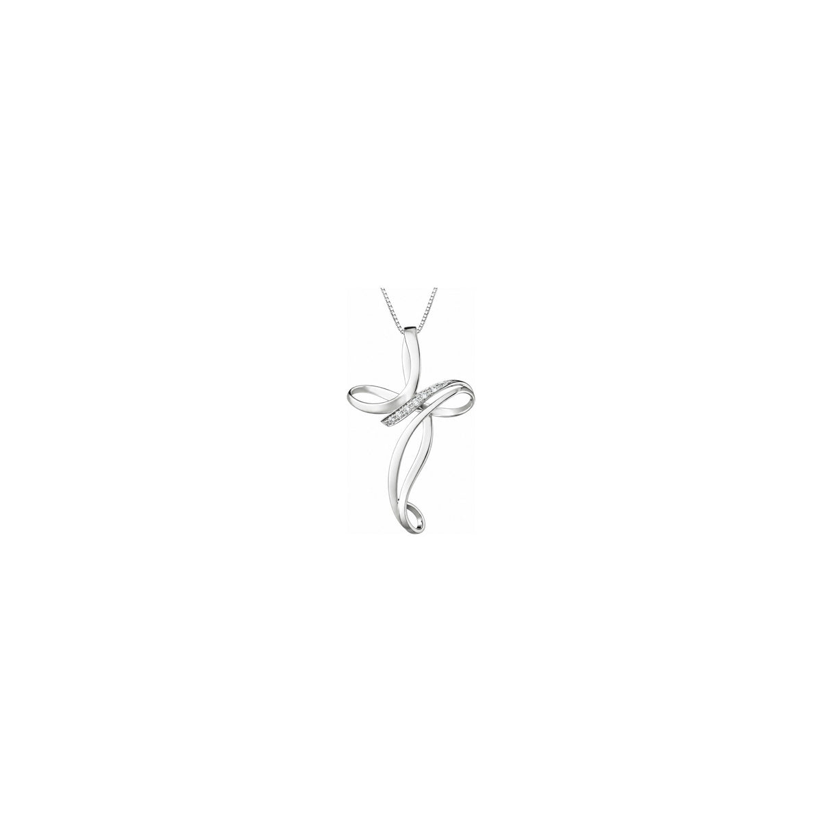 Stylized Women's Cross with Natural Diamonds, 18kt White Gold AuriA