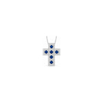 Croce Quadrato Pavé con Diamanti Naturali e Zaffiro in Oro Bianco 18kt