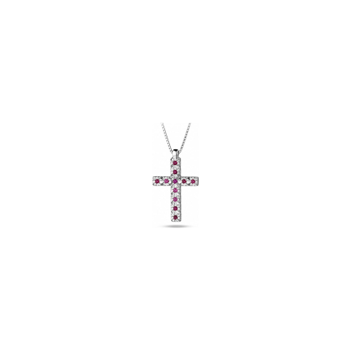 Croce Punto Luce con Rubino in Oro Bianco 18kt